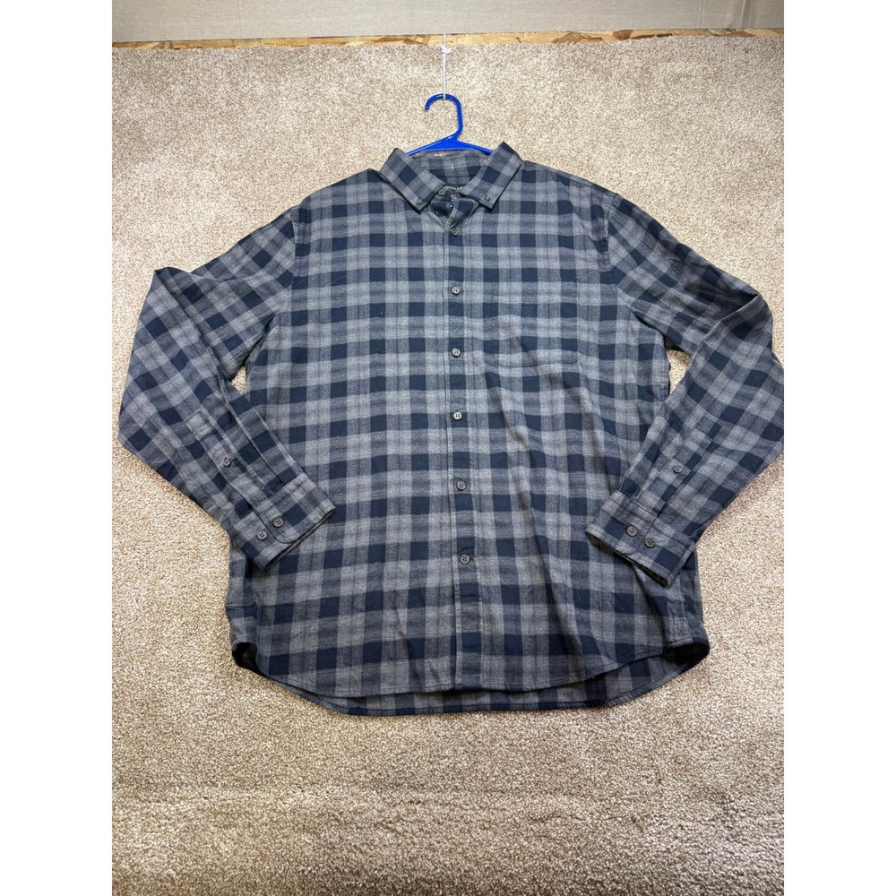 Banana Republic Untucked Fit Flannel Shirt Mens Large Grey Buffalo Check Cotton